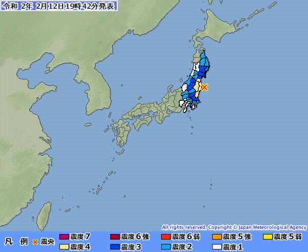 日本福島近海今晚發生芮氏規模5.5地震，目前未傳出災情。（圖取自氣象廳）