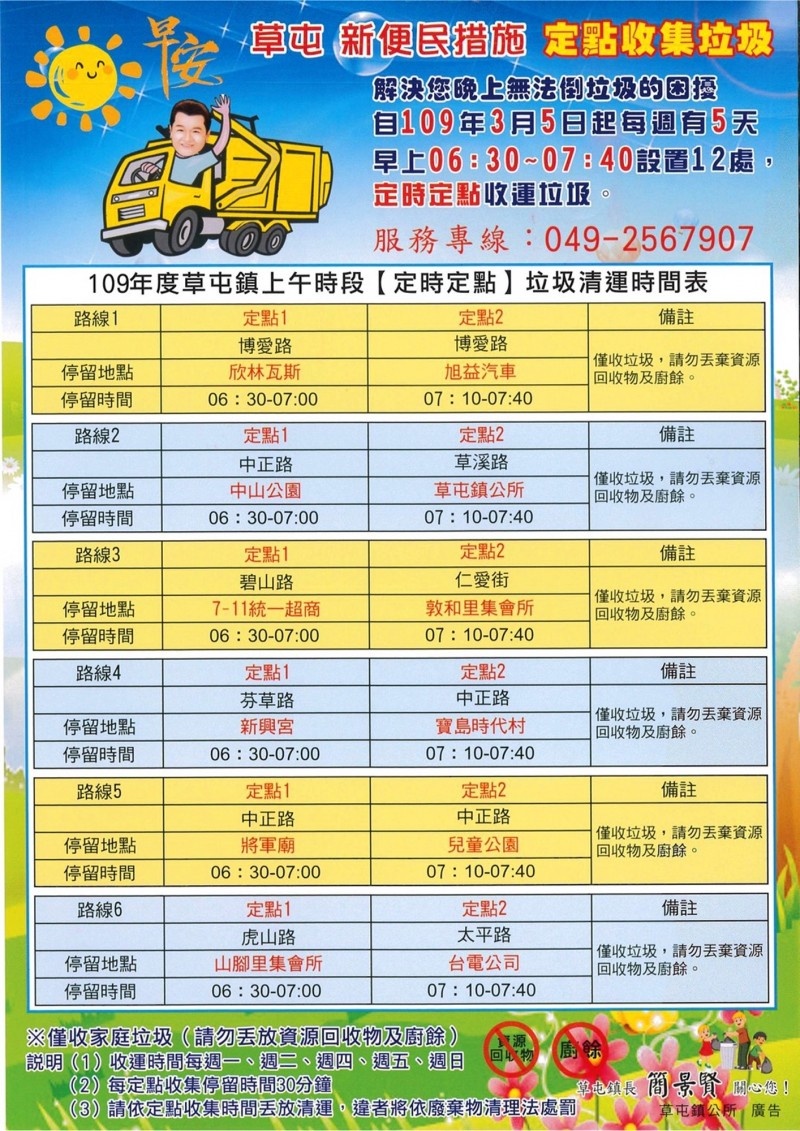 草屯鎮也有定點收垃圾點了6路線12定點 生活 自由時報電子報