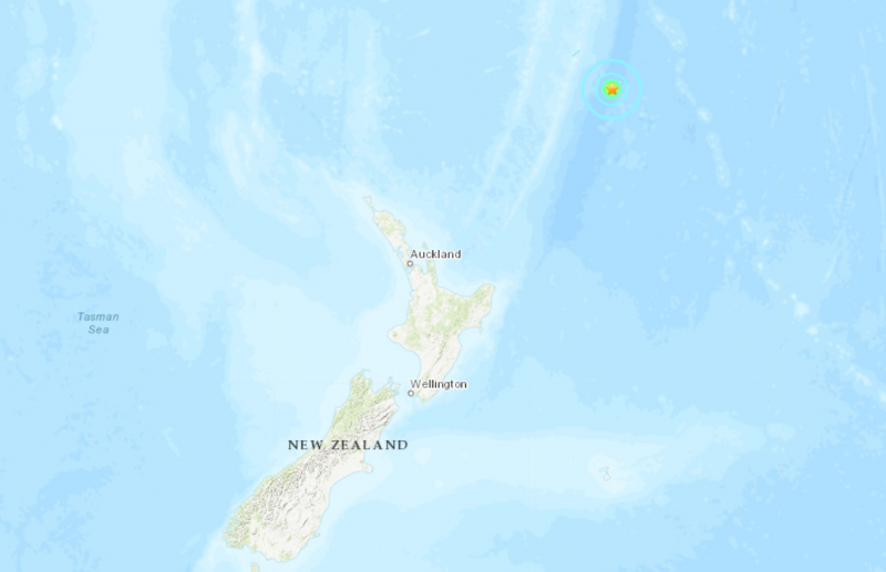 紐西蘭東北方海域今（14日）早9時許發生規模6.0地震。（圖擷自USGS）