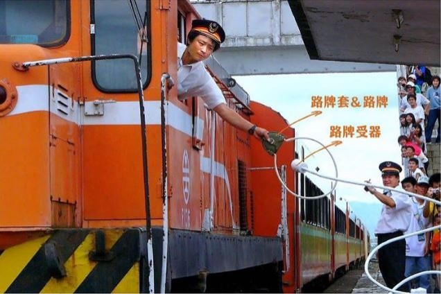 台鐵貼出老照片，顯示過去列車司機員進站時，都會在民眾眼前上演「套圈圈」絕技。（圖取自fun台鐵臉書）