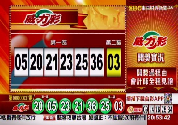 威力彩、38樂合彩開獎號碼。（圖擷取自57東森財經新聞）