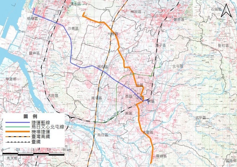 「台中機場捷運橘線」路線圖。（台中市府提供）