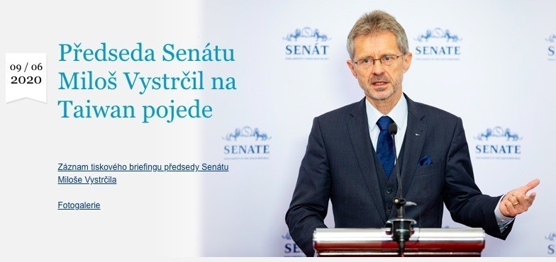 捷克參議院議長韋德齊預計8、9月訪台。（圖片取自自捷克參議院網站）