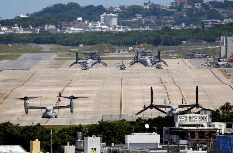 美軍陸戰隊駐日本沖繩的普天間基地。（路透檔案照）