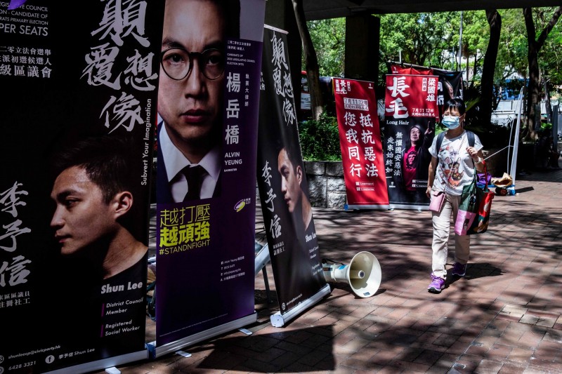 香港選管會警告，民主派辦初選  ，恐違反國安法、觸犯選舉條例。（法新社）