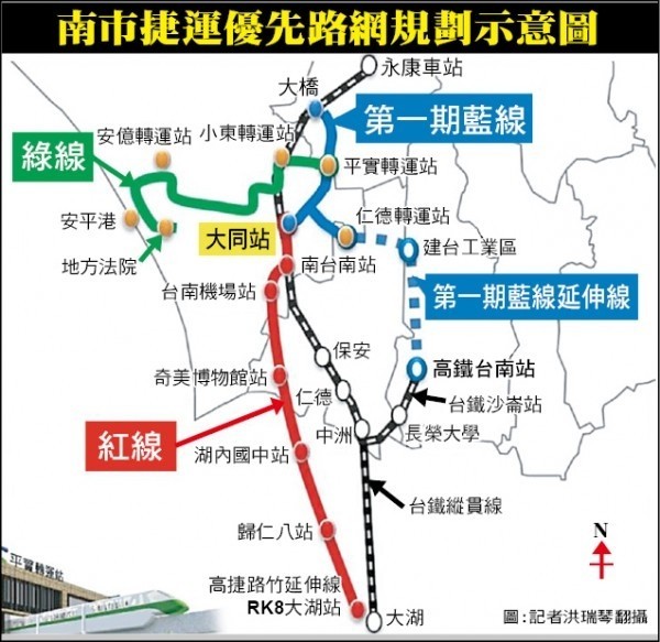 台南捷運優先路網規劃示意圖。（記者洪瑞琴翻攝）