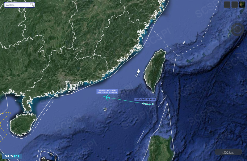 美國軍機昨晚對中國進行抵近偵察行動，共機也出海監控美軍動態。（圖：擷取自中國北京大學「南海戰略態勢感知計畫」平台（SCS Probing Initiative）推特）