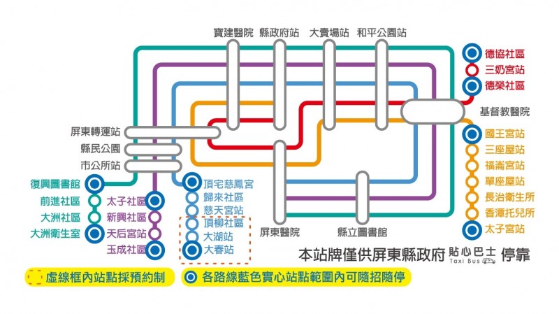 屏東小黃公車全站圖。(屏東縣政府提供) 屏東小黃公車全站圖。(屏東縣政府提供)