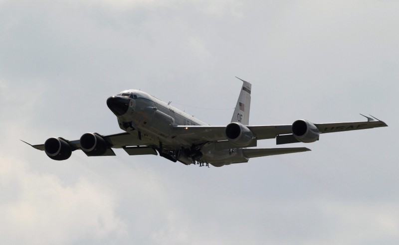 中方發現，美軍昨天派出RC-135偵察機進駐嘉手納空軍基地。圖為RC-135同型機。（歐新社）
