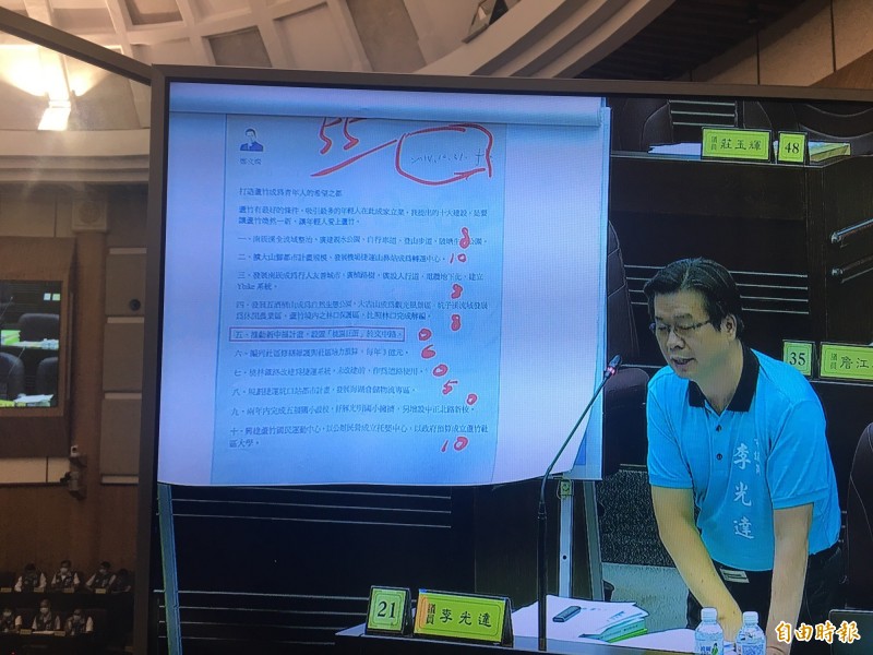 綠營議員李光達批市長鄭文燦在蘆竹建設不及格。（記者謝武雄攝）