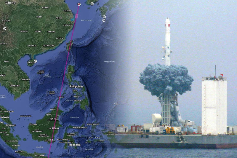 中國15日上午發射長征火箭送衛星進軌道，中方在推文中特別標註「從中國台灣島上空飛過」，被視為極具挑釁意味。（圖捷自「CHINA航天」微博、路透資料照，本報合成）
