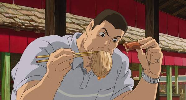《神隱少女》中，讓主角千尋的爸爸吃得津津有味的圓狀物，口感Q彈又狀似台灣「肉圓」，讓觀眾無限好奇那到底是什麼？20年來的謎團終於在今天揭曉。（圖擷取自《神隱少女》）