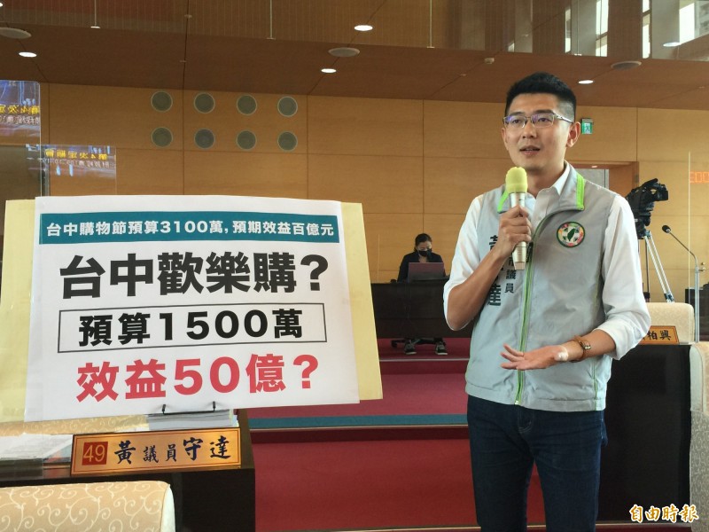 台中市購物節落幕，市議員黃守達發現市府經發局又要辦「台中歡樂購」，預計投入1500萬元，但查遍預算書卻沒看到相關活動隻字片語。（記者蘇孟娟攝）