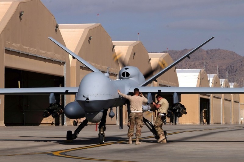 美軍部署在阿富汗的MQ-9死神無人機。（路透檔案照）