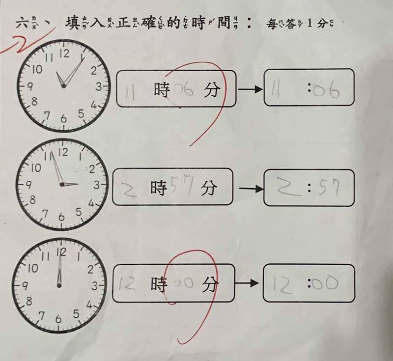 11時06分 是錯的 小二數學考看時鐘正解曝光網友傻眼 生活 自由時報電子報