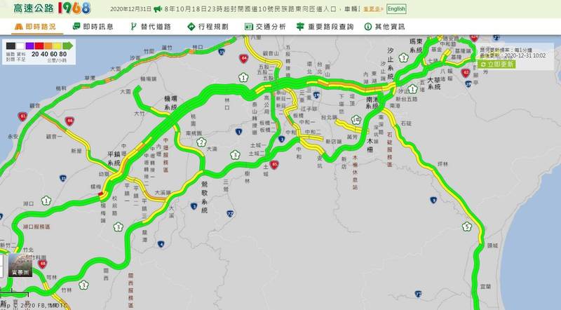 連假前一日上午國5車流未如預期，僅略為增加未造成嚴重壅塞。（圖：取自高公局1968網站）