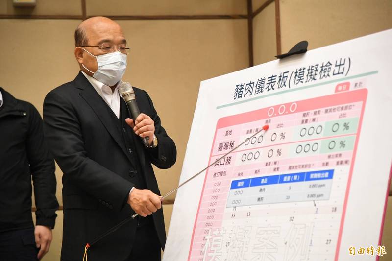 行政院長蘇貞昌指示加強查緝違法肉品及走私，並防非洲豬瘟。圖為蘇貞昌日前至台北關視察進口豬肉查驗。（資料照）