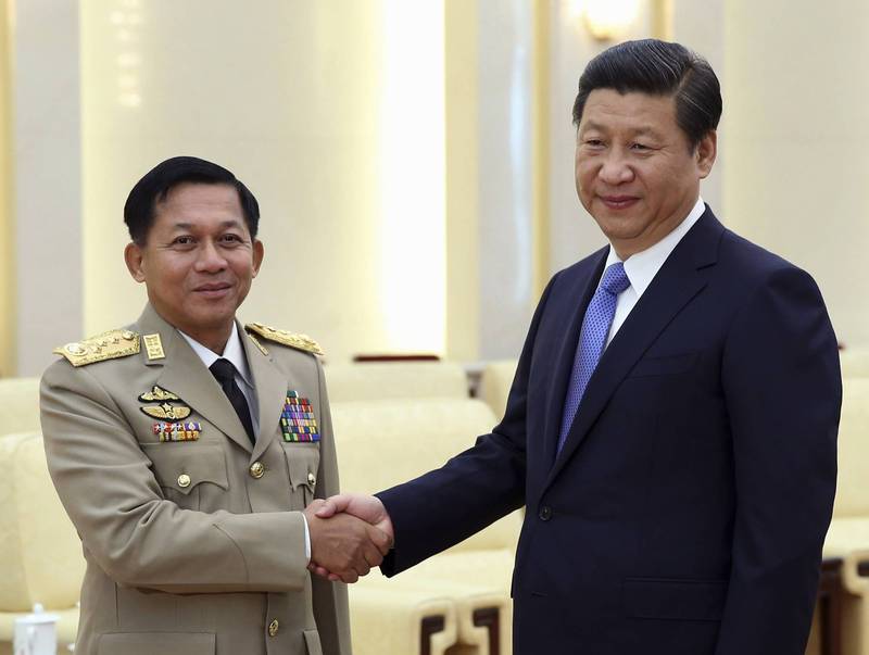 緬甸武裝部隊總司令敏昂萊（Min Aung Hlaing）曾經與中國國家主席習近平見面。（路透資料照）