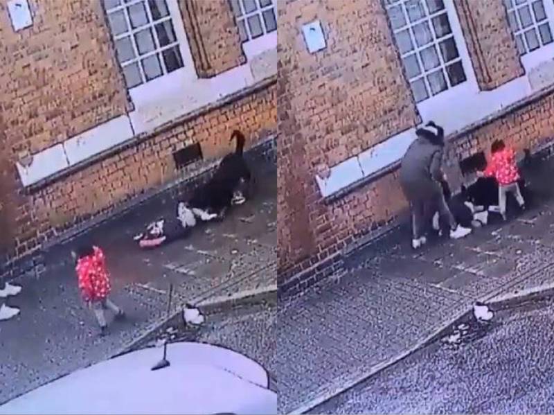 英國伯明翰街頭日前發生一起惡犬攻擊人事件，一名女童遭黑色惡犬當作布偶般撕咬。（圖擷取自推特）