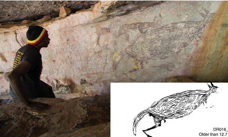澳洲出土當地最古老壁畫，這幅袋鼠繪畫可回推至1萬7300年前。（圖擷自Nature網站）