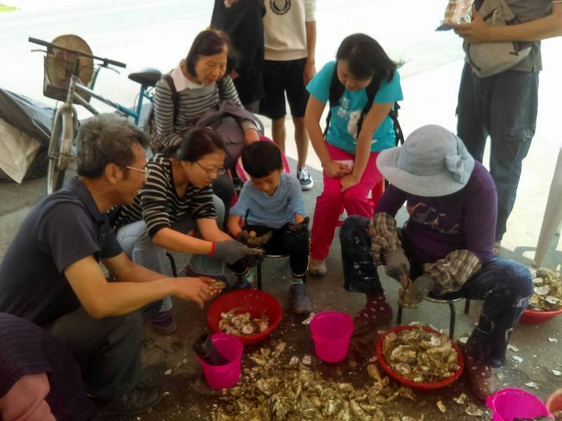 樂活鯤喜灣活動，民眾在鯤鯓部落體驗剝蚵。（圖由南區公所提供）