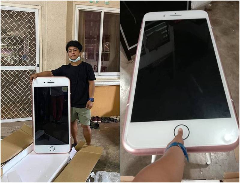 泰國男子上網訂購iPhone7，沒想到訂成外觀與iPhone7一模一樣的桌子。（圖擷取自iPhone Thailand_臉書）