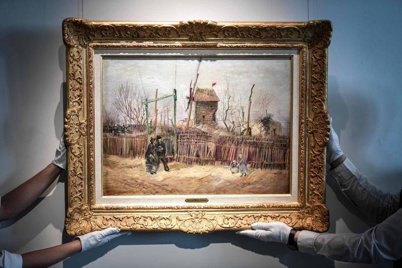 從未在公眾場合亮相的梵谷畫作《蒙馬特街景》，25日在蘇富比拍賣會以1309萬歐元價格落槌。（法新社檔案照）
