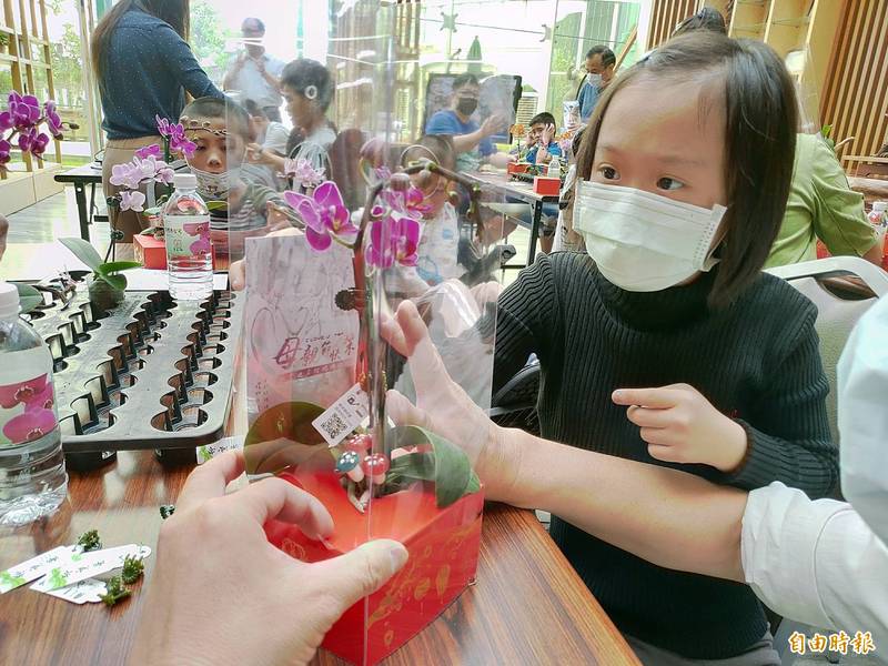 特教生觀看蘭花的成長,認識蘭花的生長過程。(記者陳彥廷攝) 特教生觀看蘭花的成長,認識蘭花的生長過程。(記者陳彥廷攝)