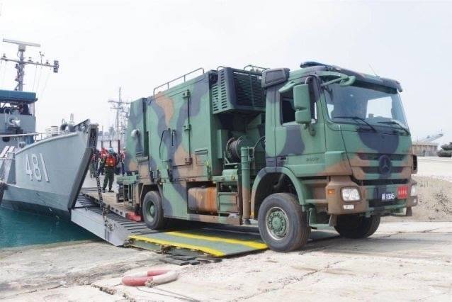 國軍媒體《青年日報》日前報導海軍戰車登陸艦外島運補新聞，意外曝光國軍已將中科院自行研發的「被動式雙基雷達車」部署至澎湖。（翻攝自青年日報網站）