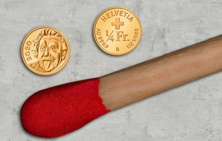 瑞士联邦铸币局13日宣布，印有爱因斯坦的小金币已获认证为世界上最小的纪念币。（图取自金氏世界纪录网站）(photo:LTN)