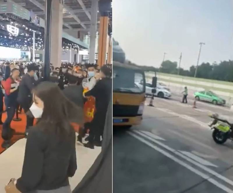 特斯拉在中國上海車展的展場25日又有男子鬧場,此外,廣州的高速公路更傳出6輛特斯拉同時被交警攔下。(擷取自微博) 特斯拉在中國上海車展的展場25日又有男子鬧場,此外,廣州的高速公路更傳出6輛特斯拉同時被交警攔下。(擷取自微博)