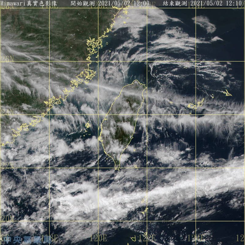 今（2日）晚天氣將稍微出現變化，入夜後東半部地區有明顯降雨機會，可能會出現局部較大雨勢。（圖擷自中央氣象局）