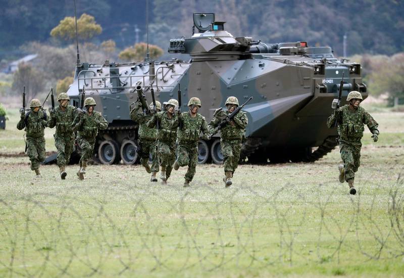 日本將聯合美國、法國在九州舉行兩棲作戰演習。圖為陸上自衛隊水陸機動團。（路透）