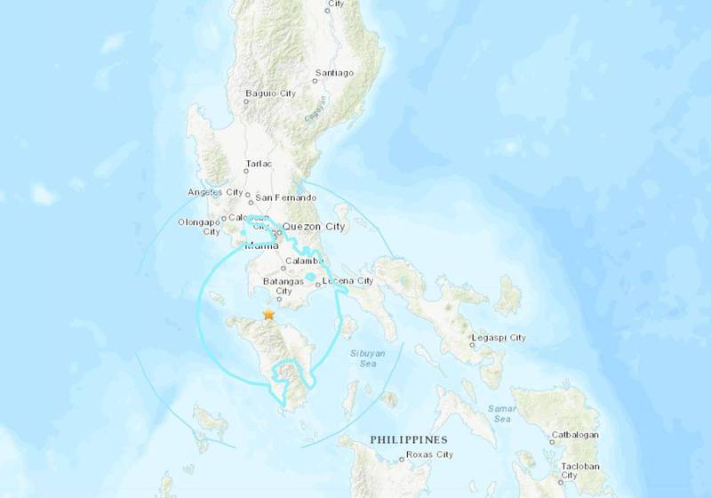 菲律賓民都洛島在今上午9點9分發生規模5.7的強震，首都大馬尼拉地區震感強烈。（圖擷自USGS）