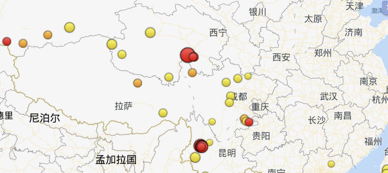 中國青海22日凌晨爆發規模7 4強震 國際 自由時報電子報