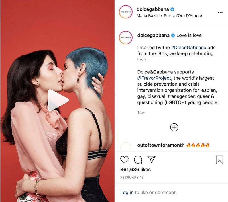 義大利米蘭時裝設計公司杜嘉班納（Dolce & Gabbana）於2月推出「女女吻」廣告，遭俄國檢察官提告。（路透社）