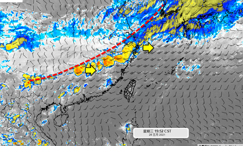 天氣風險公司分析師吳聖宇在臉書表示，本週六（29日）、週日（30日），一旦有對流移入或是在台灣近岸爆發出來，「降雨的狀況就會比預期要來得大」。（圖取自吳聖宇臉書）