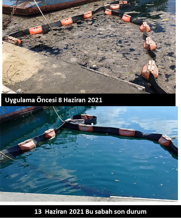 土耳其伊斯坦堡大学海洋生物学系教授阿尔图团队以海洋细菌成功分解肆虐当地海面的海鼻涕。上图为6月8日，下图为6月13日，海面上的海鼻涕几乎都已经消除。（撷取自阿尔图推特）(photo:LTN)