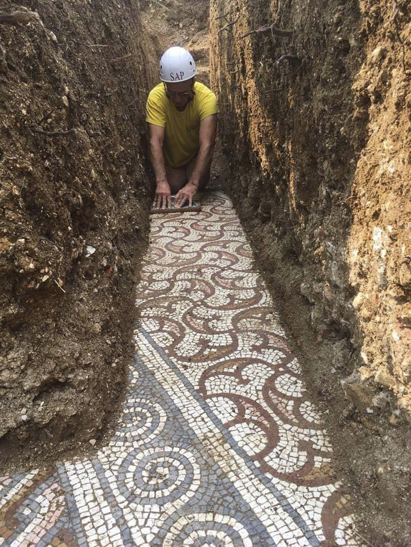 考古学家去年也在维洛纳一处丘陵的藤蔓下方土壤挖到古罗马建筑的马赛克地板。（美联社）(photo:LTN)