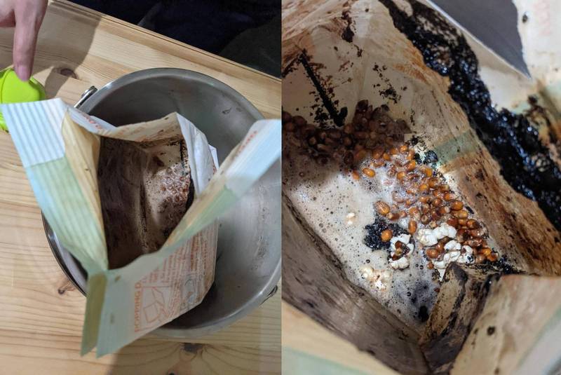網友用烤箱來DIY，結果竟然大失敗，爆米花直接融化消失。（圖取自「PTT」）