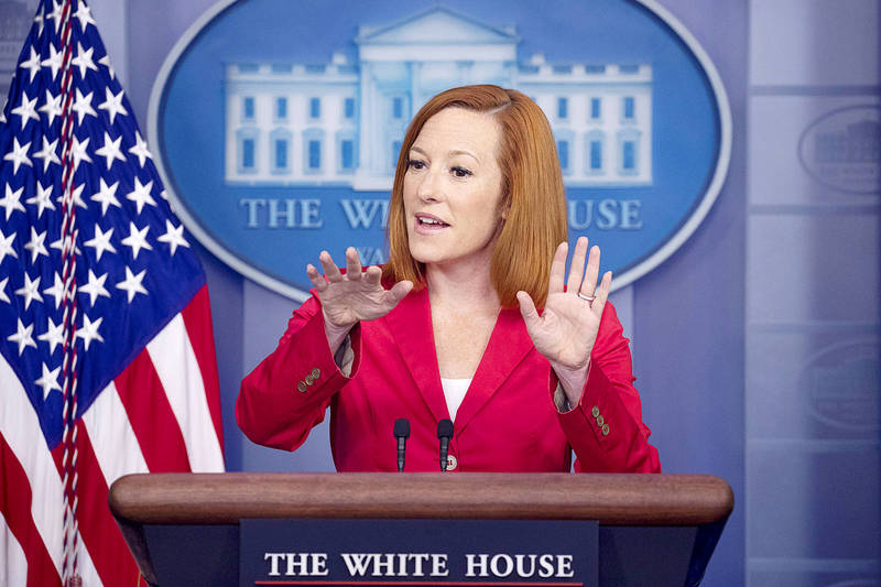 White House press secretary Jen Psaki speaks at a news conference in the James Brady Press Briefing Room of the White House in Washington on Monday.
Photo: EPA-EFE