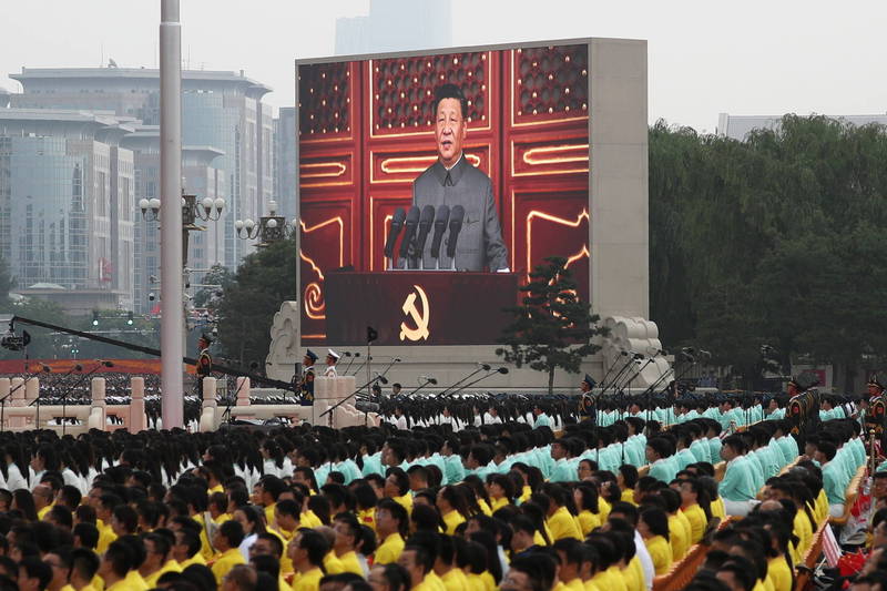 中共今天在北京天安門廣場舉行建黨百年慶祝活動。（路透）