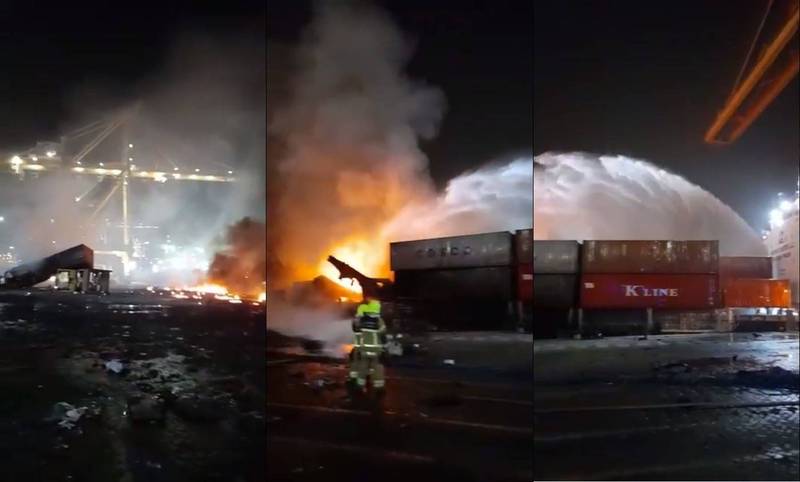 阿拉伯联合大公国大城杜拜的一处港口于7日深夜发生大爆炸，据指为一艘停在港口的货柜轮起火引发，事发后杜拜媒体办公室也在推特分享现场画面。（图撷自Dubai Media Office推特）(photo:LTN)