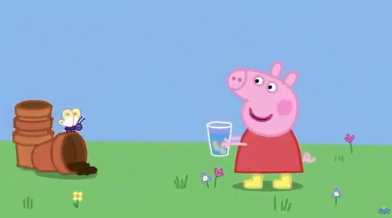 網友朋友記憶中有一首歌的歌詞中有「佩佩豬」（見圖）出現。（圖取自YouTube頻道「Peppa Pig-Official Channel」）