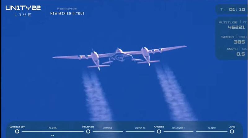 团结号随一架大型运输机起飞。（图翻摄自Virgin Galactic 直播）(photo:LTN)