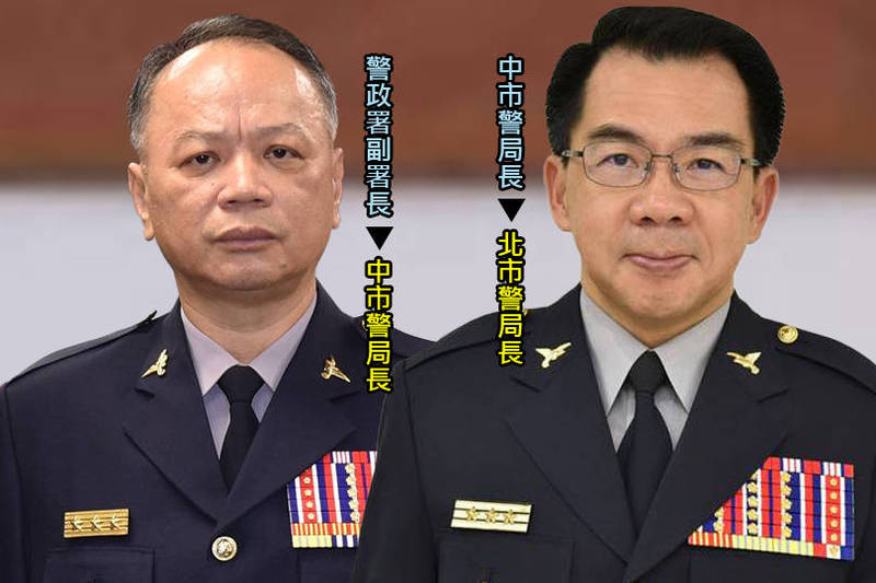 蔡蒼柏（左）接任台中市警局長、楊源明（右）接任台北市警局長。（本報合成）