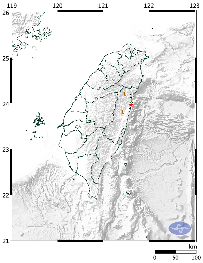 中央氣象局指出，今天下午5點18分花蓮發生地震，芮氏規模為3.4，花蓮縣最大震度為3級。（圖擷取自中央氣象局）