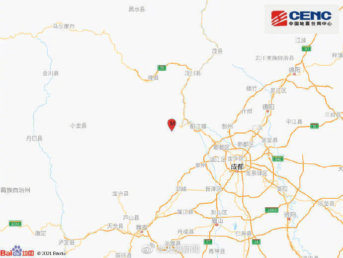 14日晚间11时36分，中国四川阿垻藏族羌族自治州汶川县，发生规模4.8地震。（图取自中国地震台网）(photo:LTN)