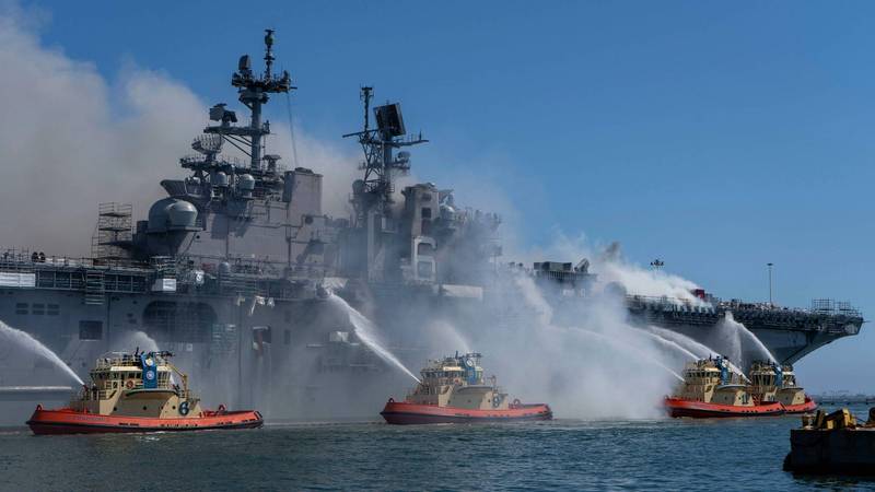 美国海军黄蜂级两栖登陆舰「好人理查号」（USS Bonhomme Richard）于去年发生大火，近乎全毁，60多人受伤。（法新社）(photo:LTN)