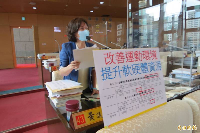 中市去年規律運動人口及舉辦活動比例雙衰退，市議員黃馨慧要求改善運動環境。（記者蘇金鳳攝）